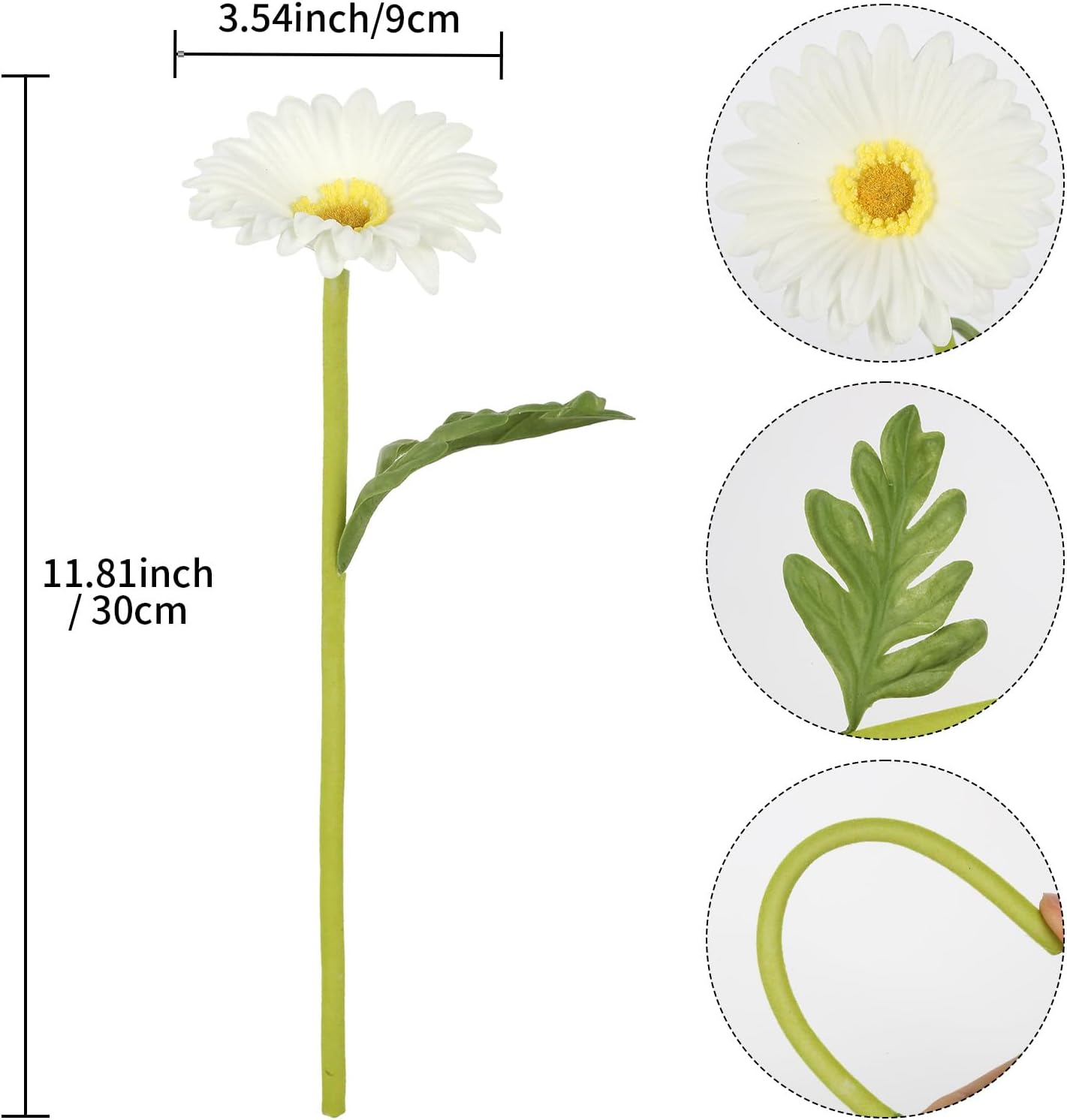 White Small Flowers 11.8” Fake Daisies 8 Pcs PU Gerbera Daisy Artificial Flowers for Vase Wedding Party DIY Office Home Living Room Decor - Image 2