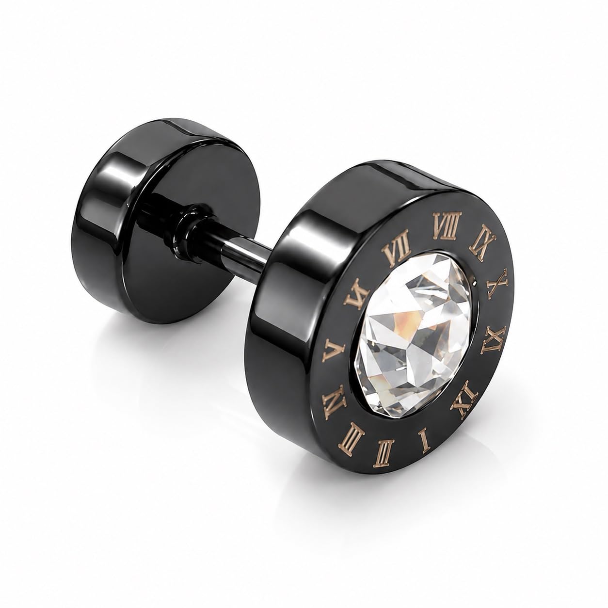 Roman Numeral Black Tone Anti-Tarnish Luxury Style Ear Stud With Zirconia Stone-picture-43