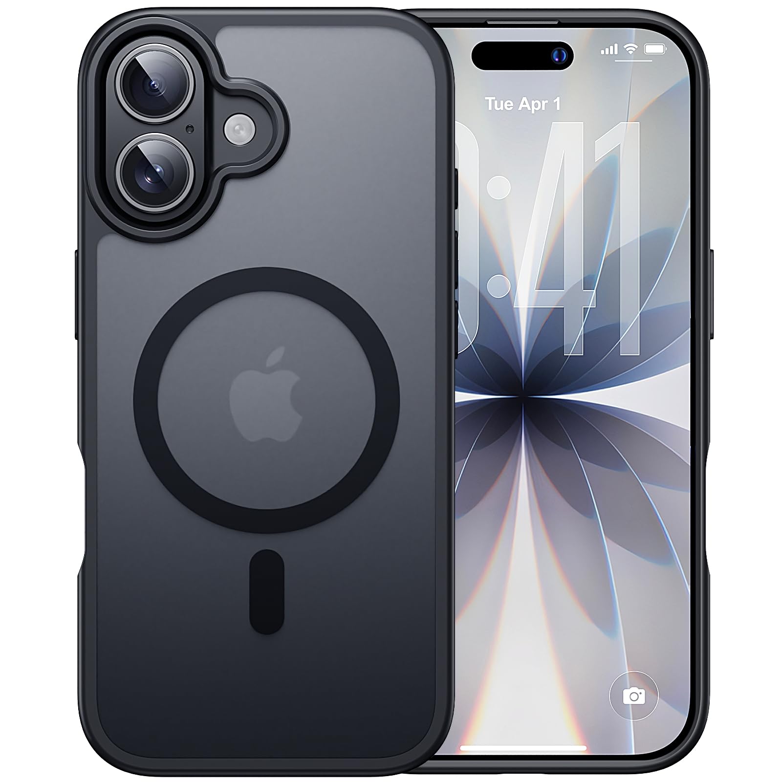 Eiffebill iPhone 17 ケース, MagSafe 対応, 米軍 MIL 規格の落下保護 ワ, イヤレス充電対応, 半透明マット背面, 滑り止め (ブラック)