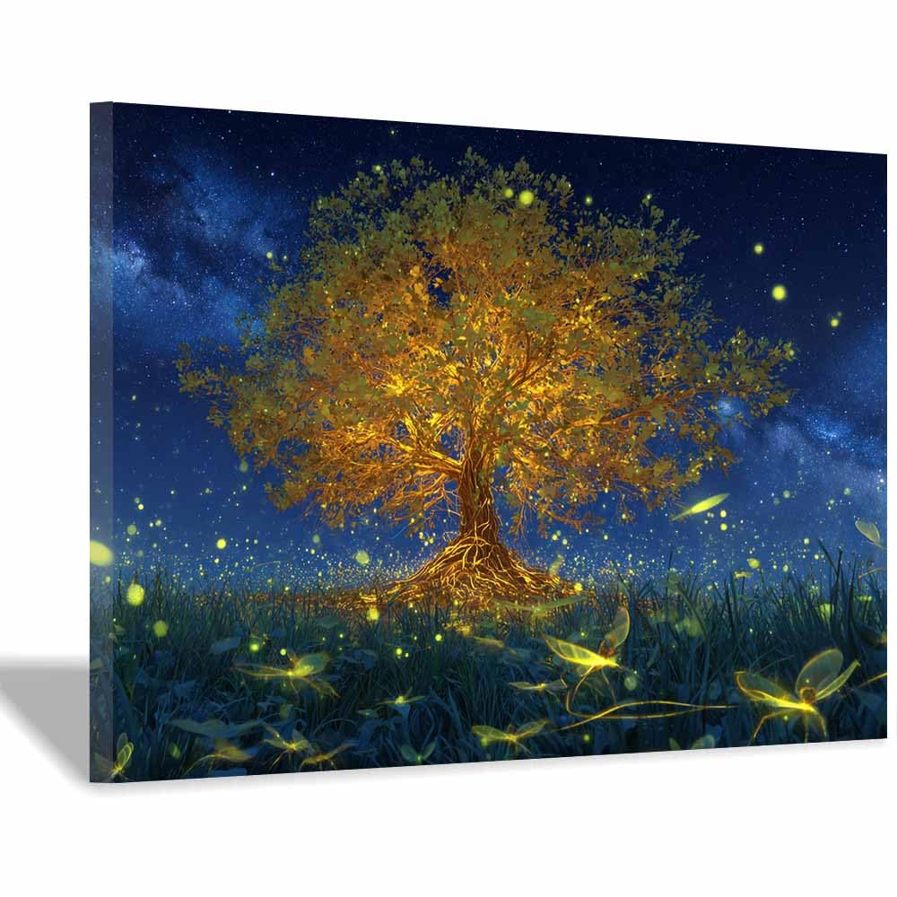 XENIOU Tree Canvas Wall Art Dot Art Tree Views canvas painting wall art, Living Room Bedroom Hallway Stairs Decoration.(Multicolor)-70x100cm Framed