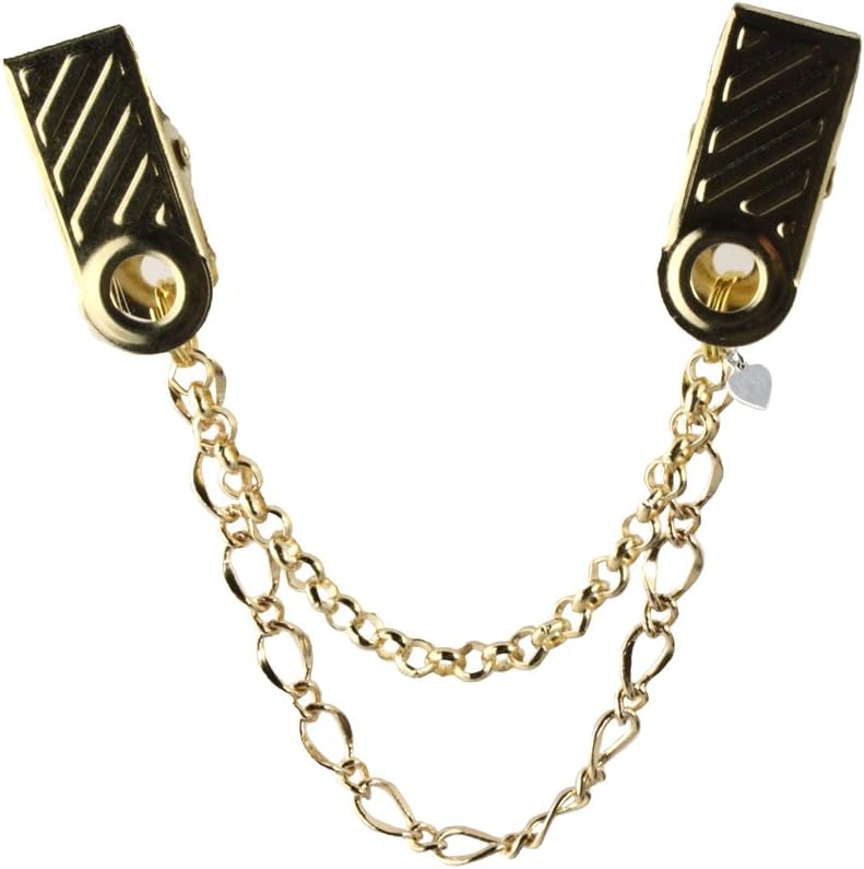 Hey Viv! Double Chain Sweater Guard, Cardigan, Collar Clip - 1" Clips - Organza Bag