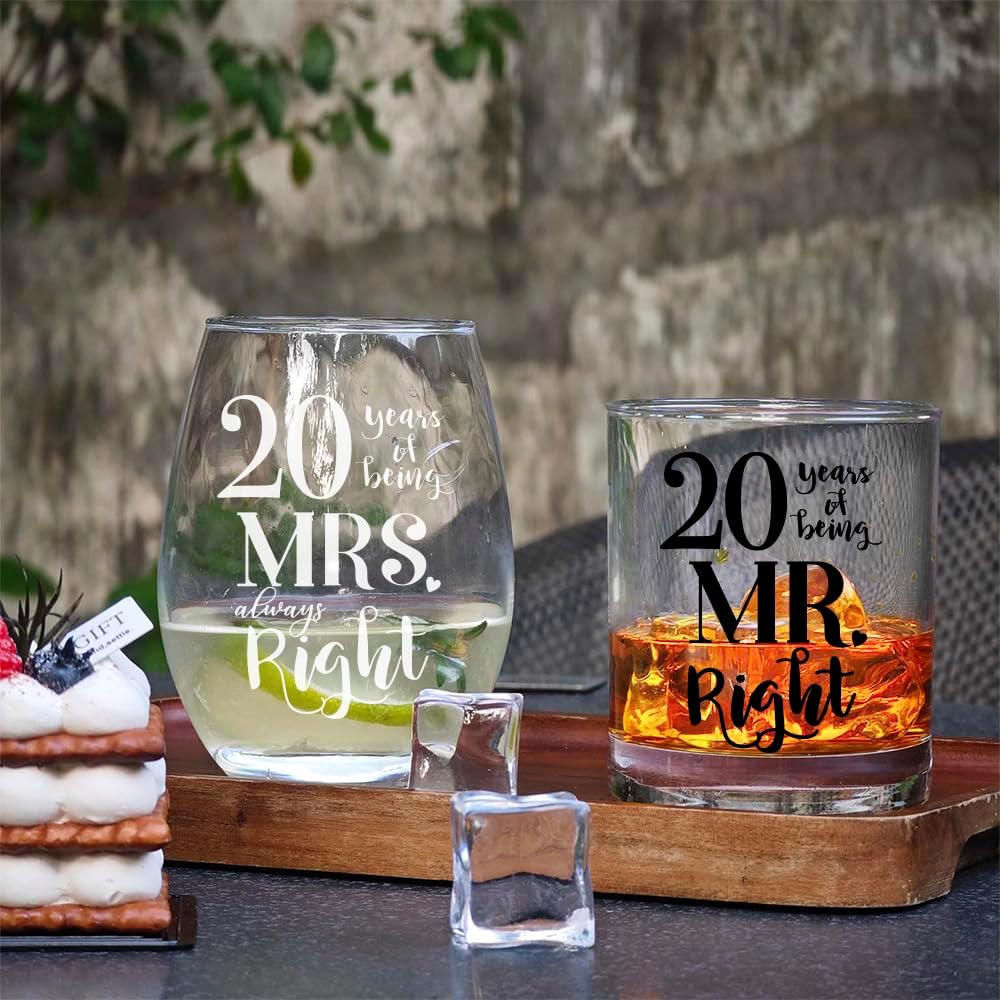 20th Anniversary Wine Glasses for Couples, 20 Years Wedding Gifts, 20th Being Mr Mrs Gifts Set, 20th Anniversary Wine Glass for Parents & Lovers
