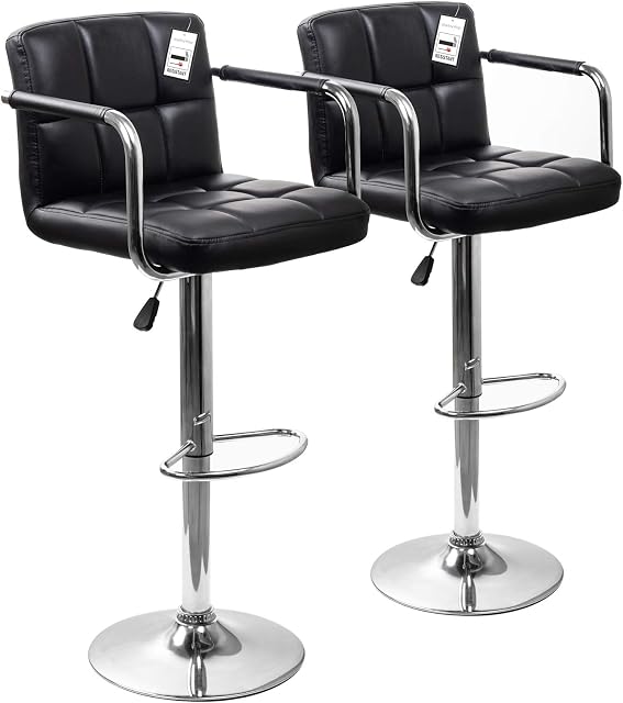 Display4top Bar Stools, with Chromed Framework, 360 Degree Rotary, Soft Padded Chairs,Set of 2 (Black/Armrest)