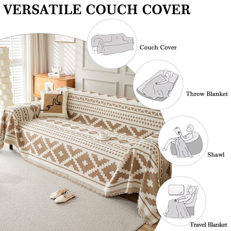 Mingfuxin Boho Sofa Cover for 2 3 4 Seater, Non Slip Chenille Corner Sofa Slipcover Washable - Image 4