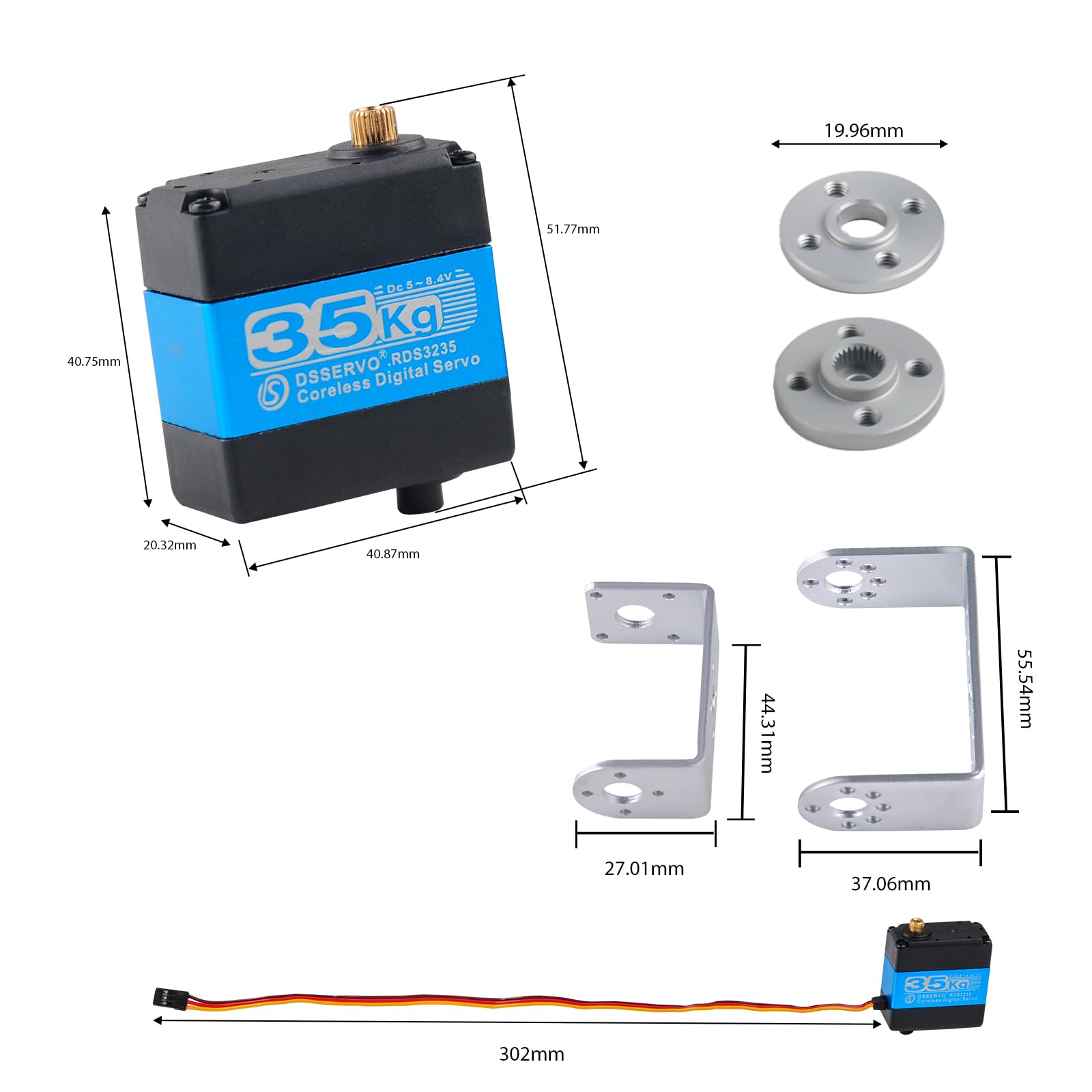35 kg RDS3235 180 grados Digital Metal Gear Servomotor sin núcleo adecuado para robots teledirigidos, coches, camiones, barcos (2 unidades)