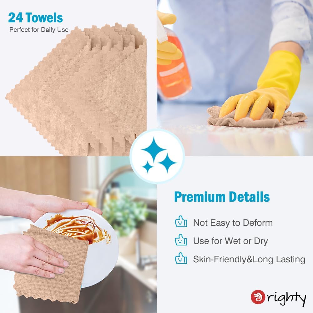 Orighty Microfiber Cleaning Cloth, 24 Pack Highly Absorbent Cleaning Supplies, Reusable Clean Rags for House, Microfiber Cloth for Kitchen, Window, Car Care, 11.5x11.5 inch Brown - Image 6