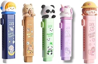 Alokik Enterprise Cartoon Shaped Cute Erasers Push Pull Design Retractable Erasers Pastel Aesthetic Pencil Eraser Cute Rubber for Kids Students School Office Stationery (5 Pcs Set)