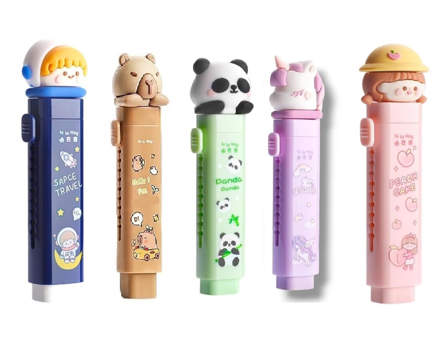 Alokik Enterprise Cartoon Shaped Cute Erasers Push Pull Design Retractable Erasers Pastel Aesthetic Pencil Eraser Cute Rubber for Kids Students School Office Stationery (5 Pcs Set)-image-6