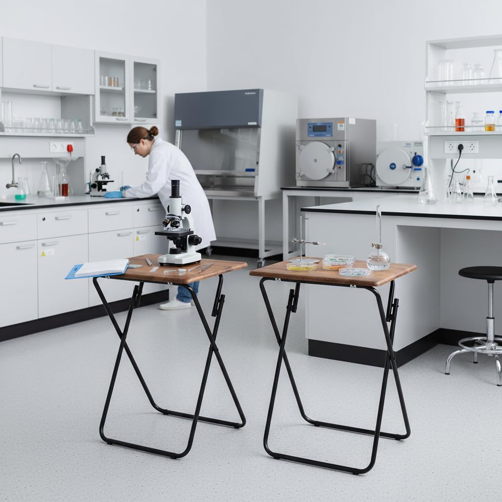 HOMYLIN Juego de 2 mesas de laboratorio - MDF con superficie de PVC, resistente y fácil de limpiar, ideal para estaciones de trabajo de laboratorio, color marrón