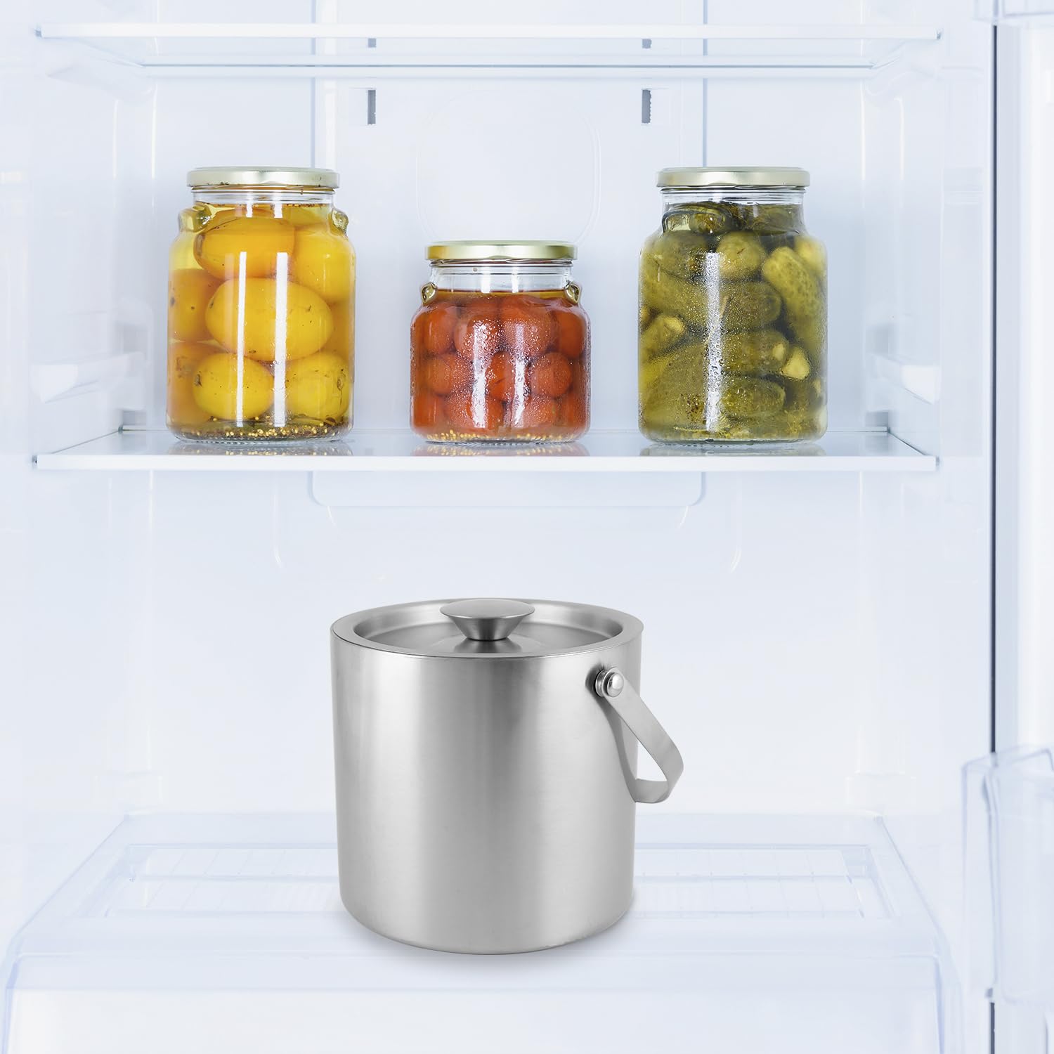 QWORK® Secchiello per Ghiaccio da 3 Litri in Acciaio Inossidabile 304 con Doppia Parete, Coperchio e pinze per Ghiaccio, Ideale per Bar Domestici, Feste e Servizio Cocktail