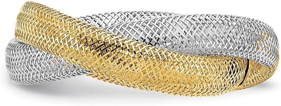 JewelryWeb 14k Two-tone Gold Woven Mesh Stretch Ring Size 7.00 8mm Wide Ring for Women - Image 4