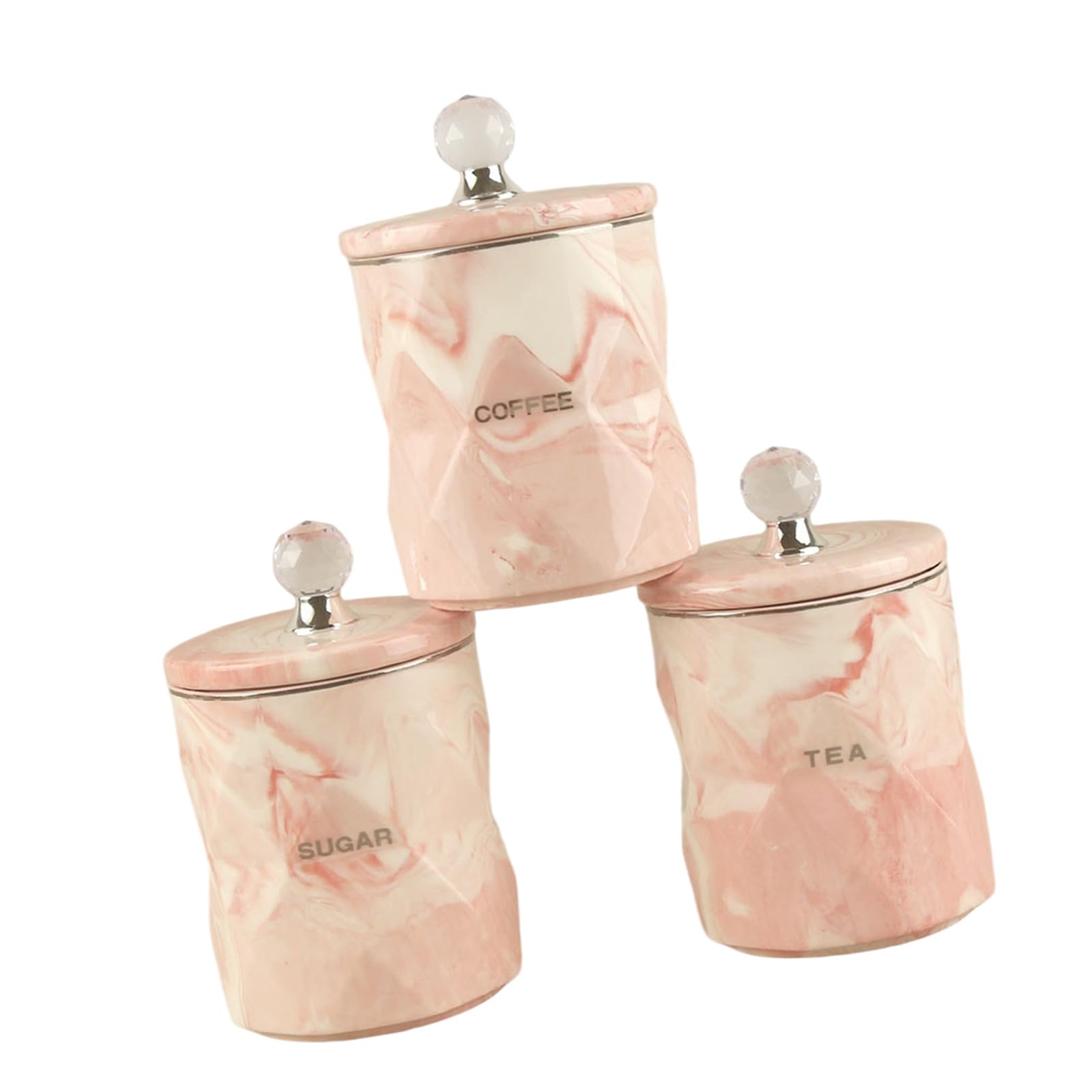 Whoasyst Of 3 Stylish Marble Look Ceramic Jars for Storing Tea Coffee Sugar in Kitchen or Dining Room Ceramic Kitchen Storage Jar