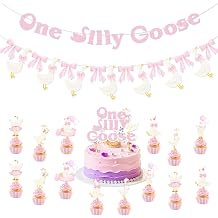 Auch One Silly Goose Birthday Decorations 27pcs Birthday Banner Bow Goose Theme Banner Cake Topper Set for Baby Shower Girls Party Supplies