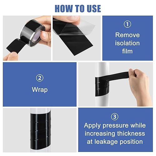 Miniatura 6 de Cinta de silicona autofusible, 2 rollos de cinta autoadhesiva impermeable y aislante para reparaciones de conductos (1 pulgada x 20 pies)