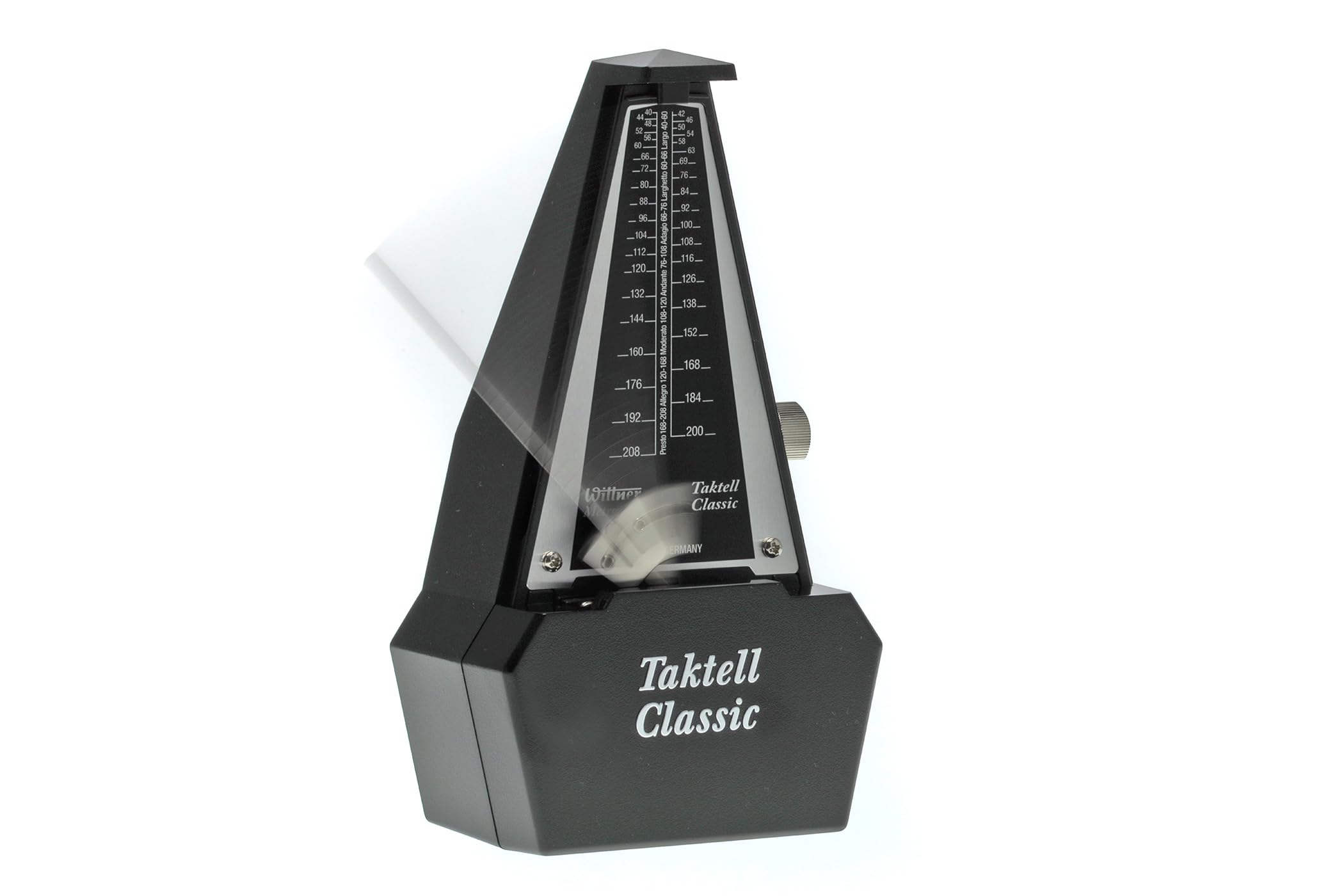 Wittner Metrónomo Taktell Classic Serie 829 - Carcasa de plástico - Sin campana - Negro/Plateado - Mecánico con cuerda - No se requieren baterías - Hecho en Alemania
