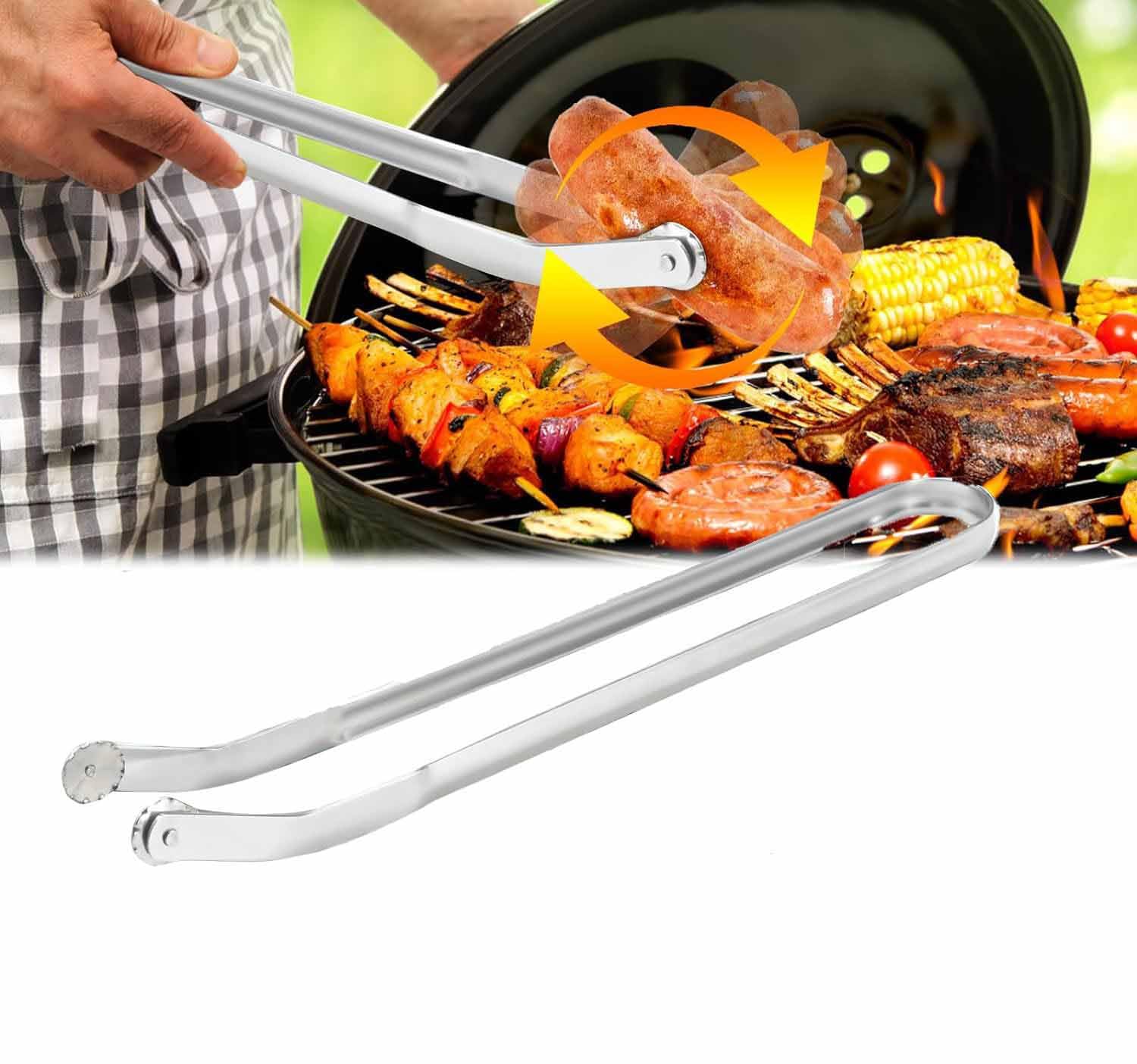 Set Di 3 Pinze Per Barbecue In Acciaio Inox, Lunghe 40 Cm - Manici Antiscivolo Per Girare Bistecche E Salsicce Alla Griglia - 10