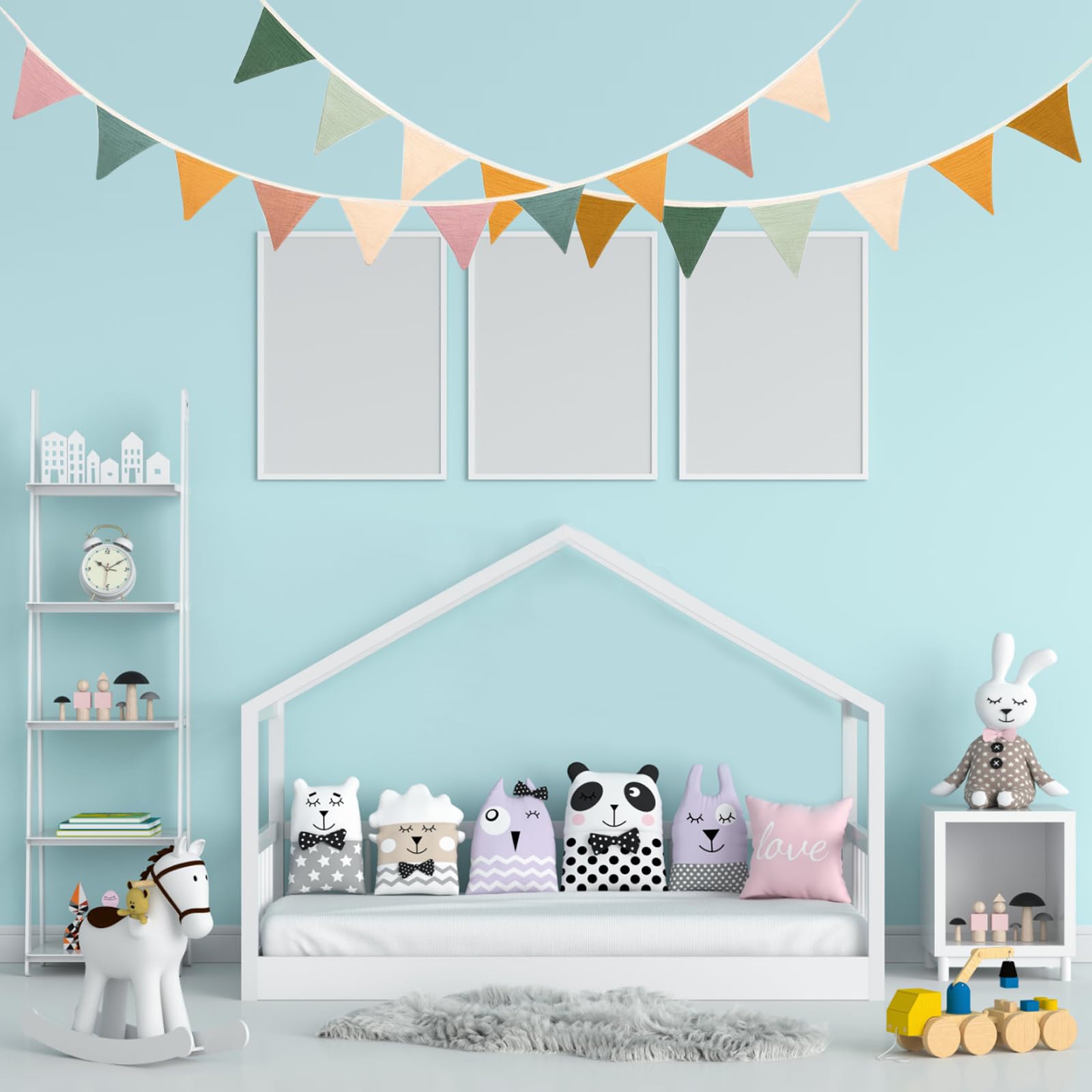 2 Pezzi Bandierine,Festoni,Bandierina Banner,Bandierine Letto Montessori Bandierina Triangolari Cotone,Triangolo Bandiera Ghirlanda