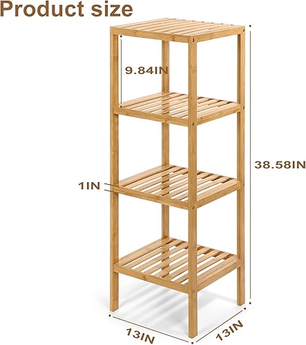 Miniatura 3 de SIMEFUL 4-Tier Narrow Bathroom Shelf, Bamboo Corner Rack Book Shelving Unit, Plant Stand Wood Shelf, Multifunctional Storage Rack for Living Room,