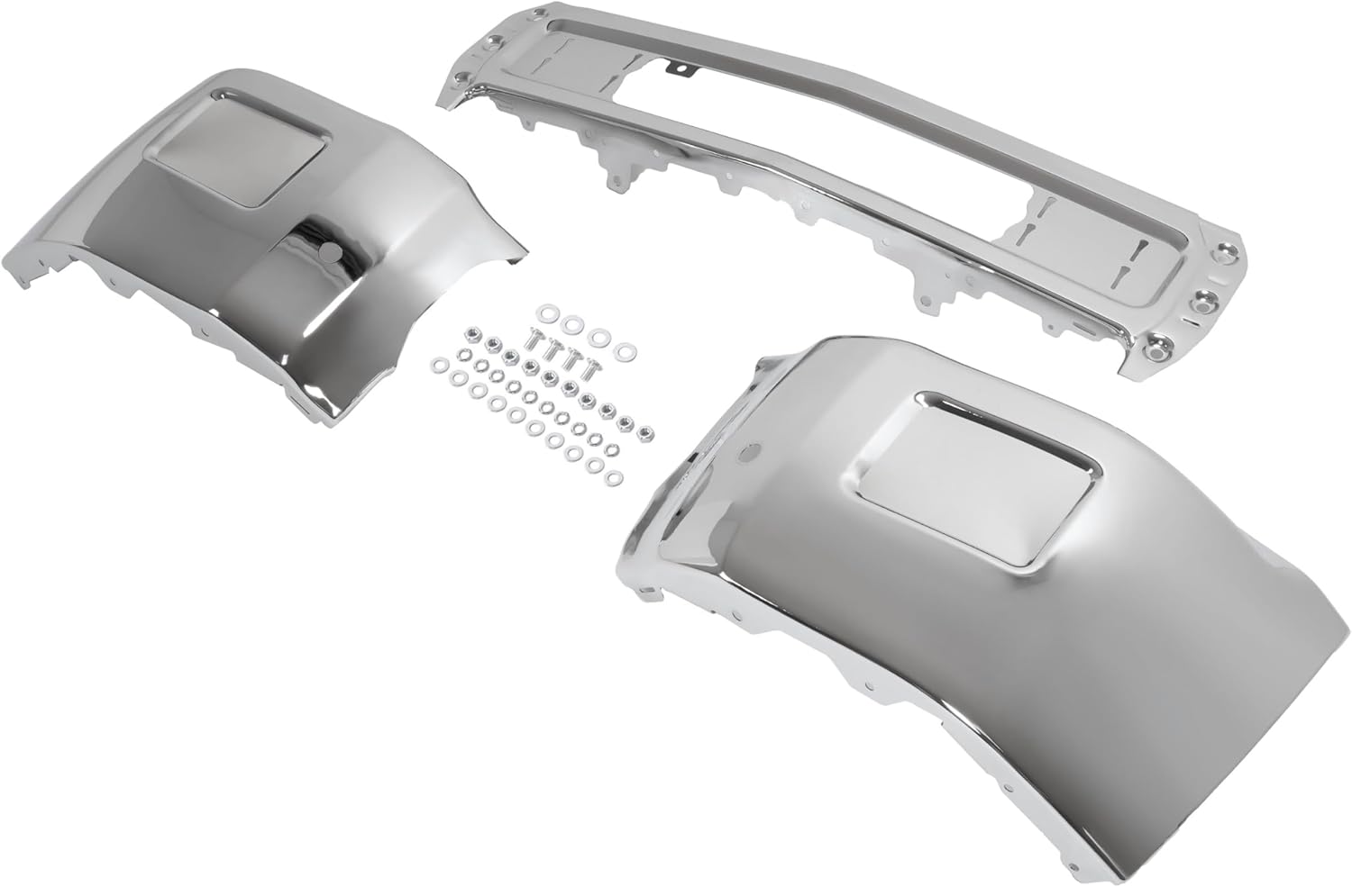 ALMULOO Front Bumper Face Bar 3PCS Compatible with 2015-2019 Chevy Chevrolet Silverado 2500 3500 HD High Country, LT, LTZ, WT W/O Fog Light Holes, w/Parking Aid Sensor Holes Steel Chrome Silvery
