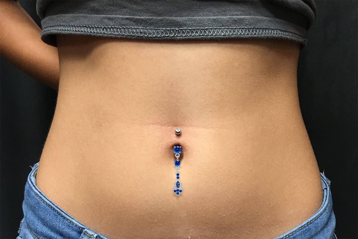 2 Round with Filigree Flower Dangling Design 925 Sterling Silver with Stainless Steel Belly Ring - Belly Button jewelry - Navel jewelry