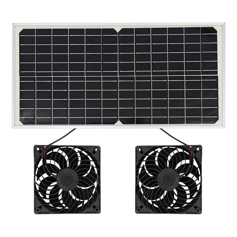 Ventilateur Solaire pour Serre 16V 16W Extracteur d'air Double Ventilateur CC IP65 Exterieur