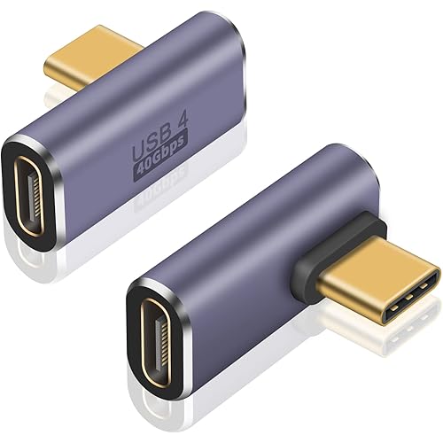 Poyiccot USB C Right Angle Adapter 40Gbps, USB C 90 Degree Adapter 100W, Right Angle USB C Extension Adapter 8K@60Hz for Thunderbort/Tablet/PC, 2pack