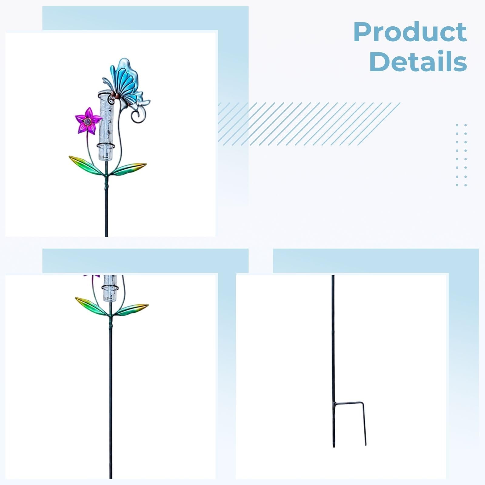 Dekorativer Regenmesser, Schmetterlings-Regenmesser für draußen mit blauem Metallstab, Eisenkunst-Gartenstecker zum Messen des Niederschlags in Garten, Rasen, Terrasse und Landschaftsdeko