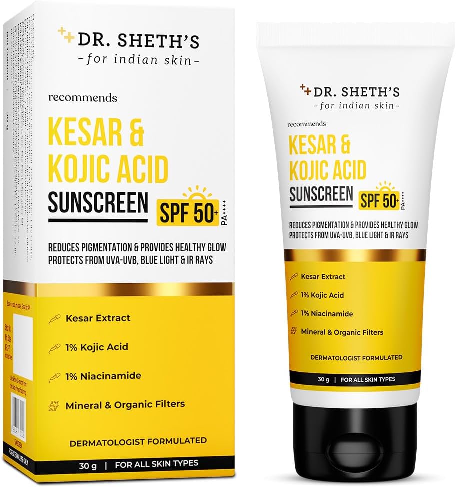 Kesar & Kojic Acid Sunscreen SPF 50+ Pa++++ |In-Vivo Tested | For Pigmentation-Free Skin | Lightweight & Non Greasy | For UVA/UVB & Blue Light & IR Protection | No White Cast | For All