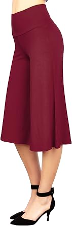 Made By Johnny Womens High Waist Wide Leg Palazzo Gaucho Capri Pants, Stretch Pull-On