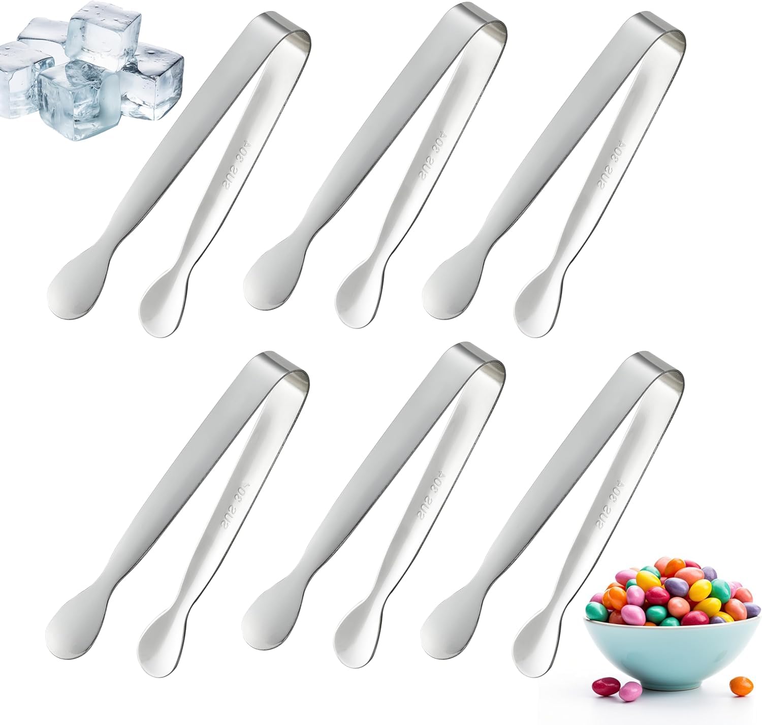 Small Tongs, Kitchen Tongs, 6-Piece Stainless Steel Sugar Tongs Set for Tea Party, Ice Cubes, Appetizers, 10cm Elegant Tableware-image-14