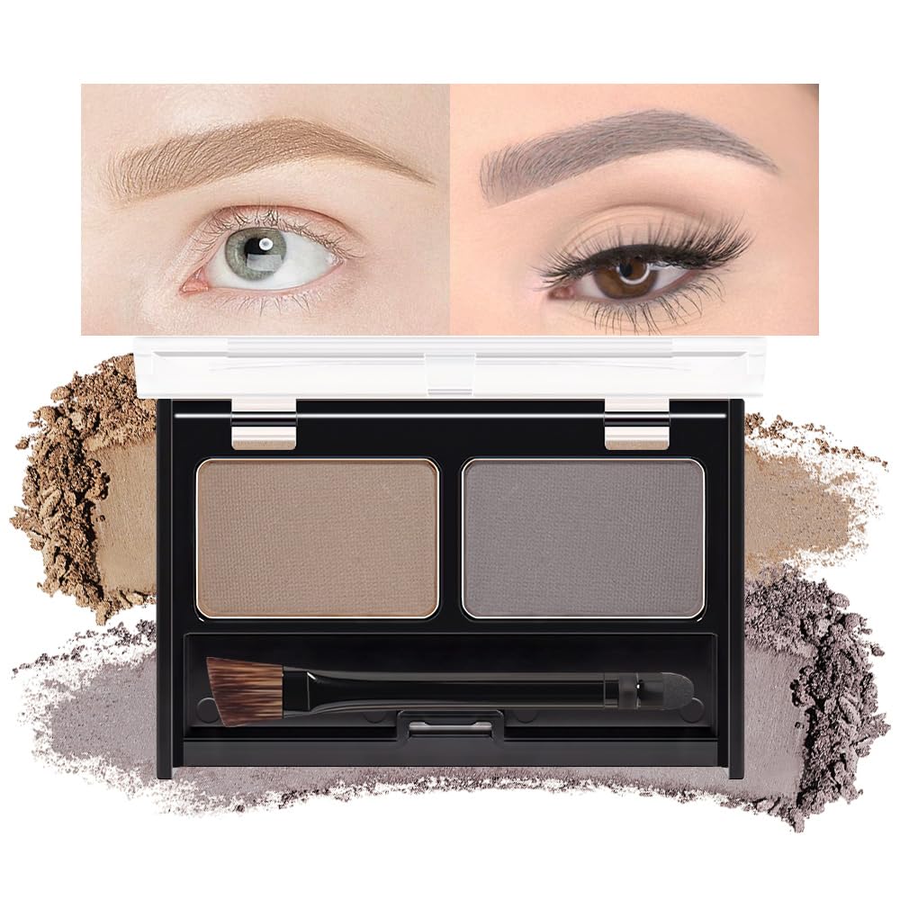 Kaely 2 Color Eyebrow Powder Makeup Kit, Eye Brow Contour Palette for Beginners, Long Lasting Waterproof Eye Brow Powder with Brow Brush, Get Full