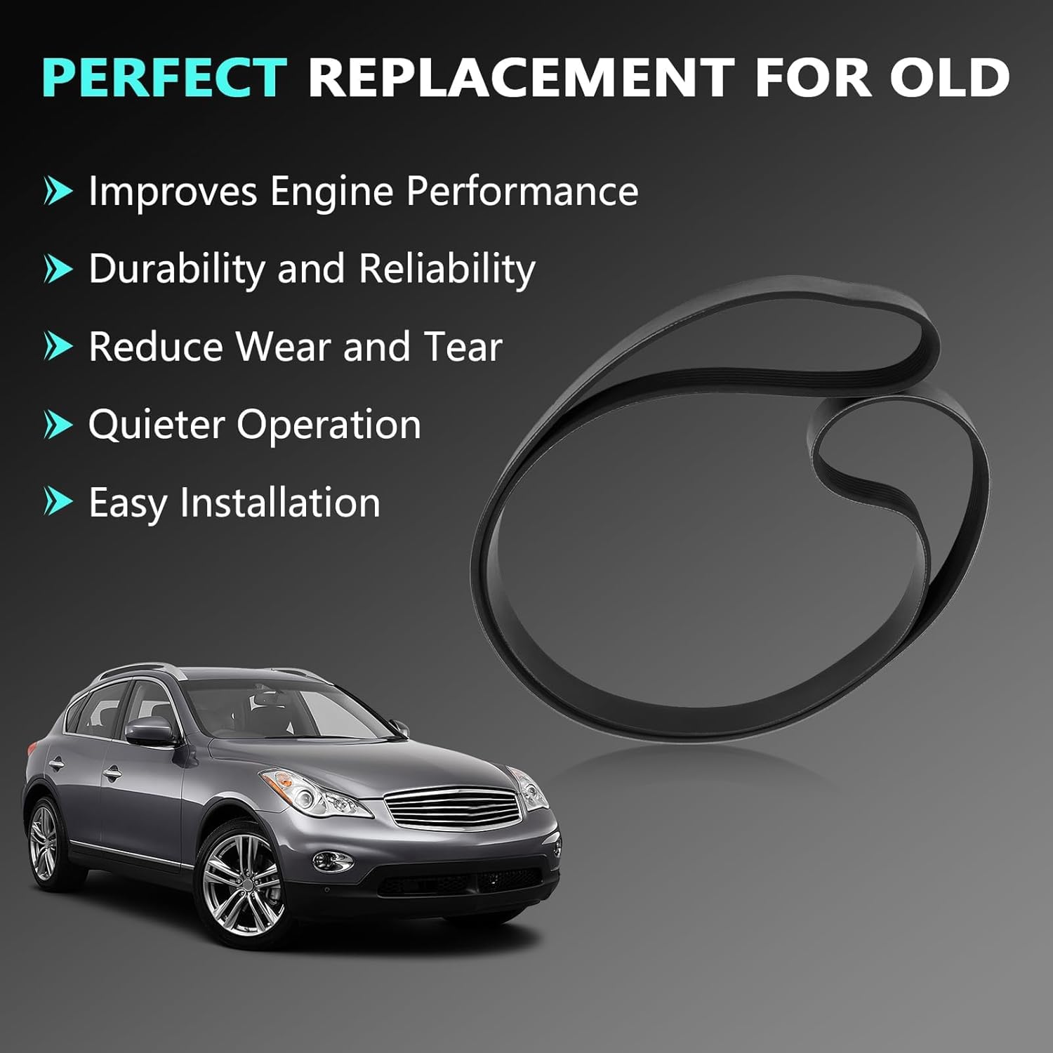 Engine Serpentine Drive Belt fitsG37 2008-2013, M37 2011-2013, Q40 2015, Q50 Q60 2014-2015, Q70 2014-2019 Replaces 11720EY00A, 11720EY00B 7 Rib Quantity