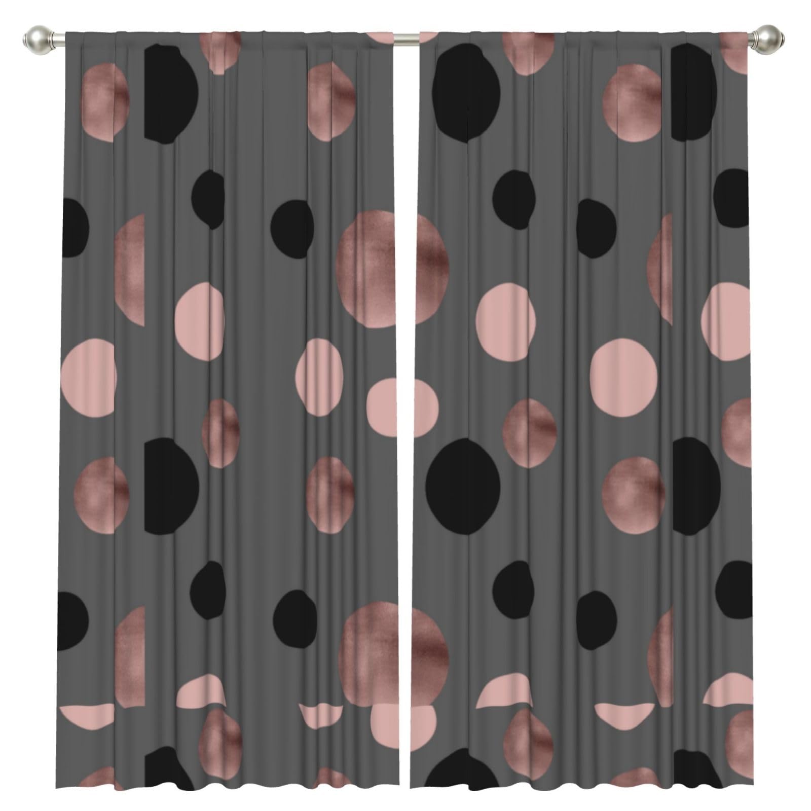 InOmak Elegant Faux Pink Black Circles, 2 Panels Window Curtains 52 x 84 Inch Blackout Curtains for Living Room Bedroom