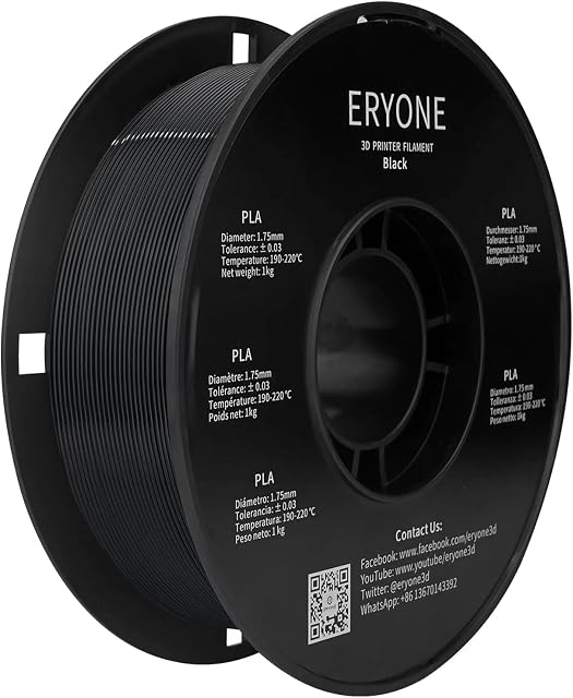 ERYONE PLA Filament 1.75mm, 3D Printer Filament PLA, +/-0.03mm, 1kg(2.2lbs)/Spool,Black