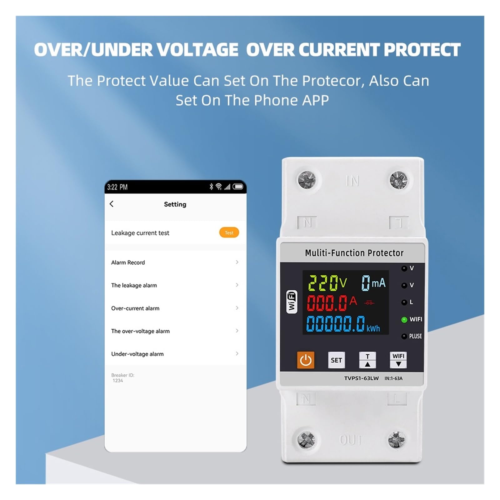 TUYA WiFi Inteligentny Upływ Uziemienia Zabezpieczenie Pod Napięciem Przekaźnika Wyłącznik Automatyczny Zegar Energia Moc Licznik KWh Inteligentne Życie Monitorowanie Energii(80A)