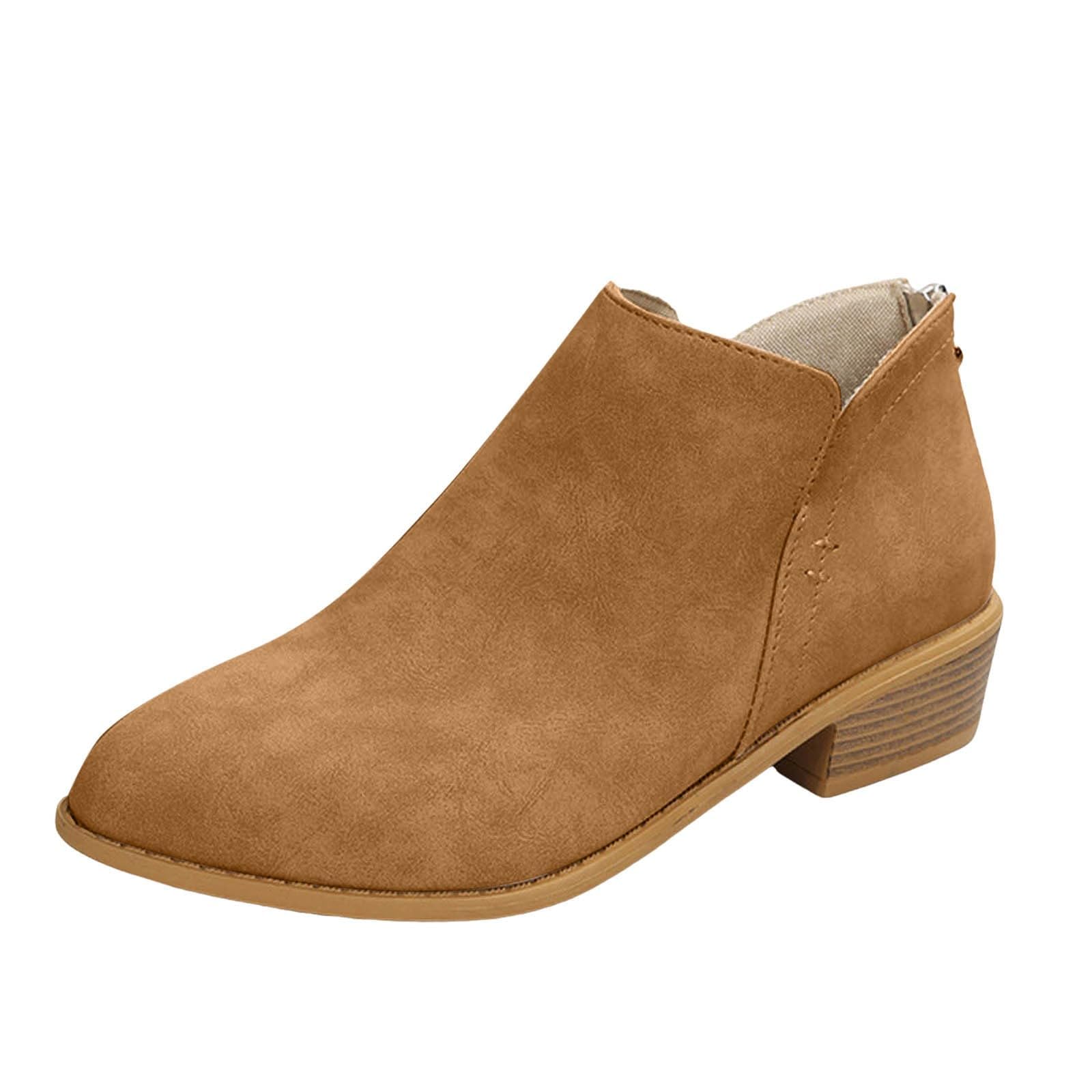 Ankle Boots for Women Casual Dress Low Heeled Booties V Cut Fashion Thick Heel Shoes Cutout Pointed Toe
