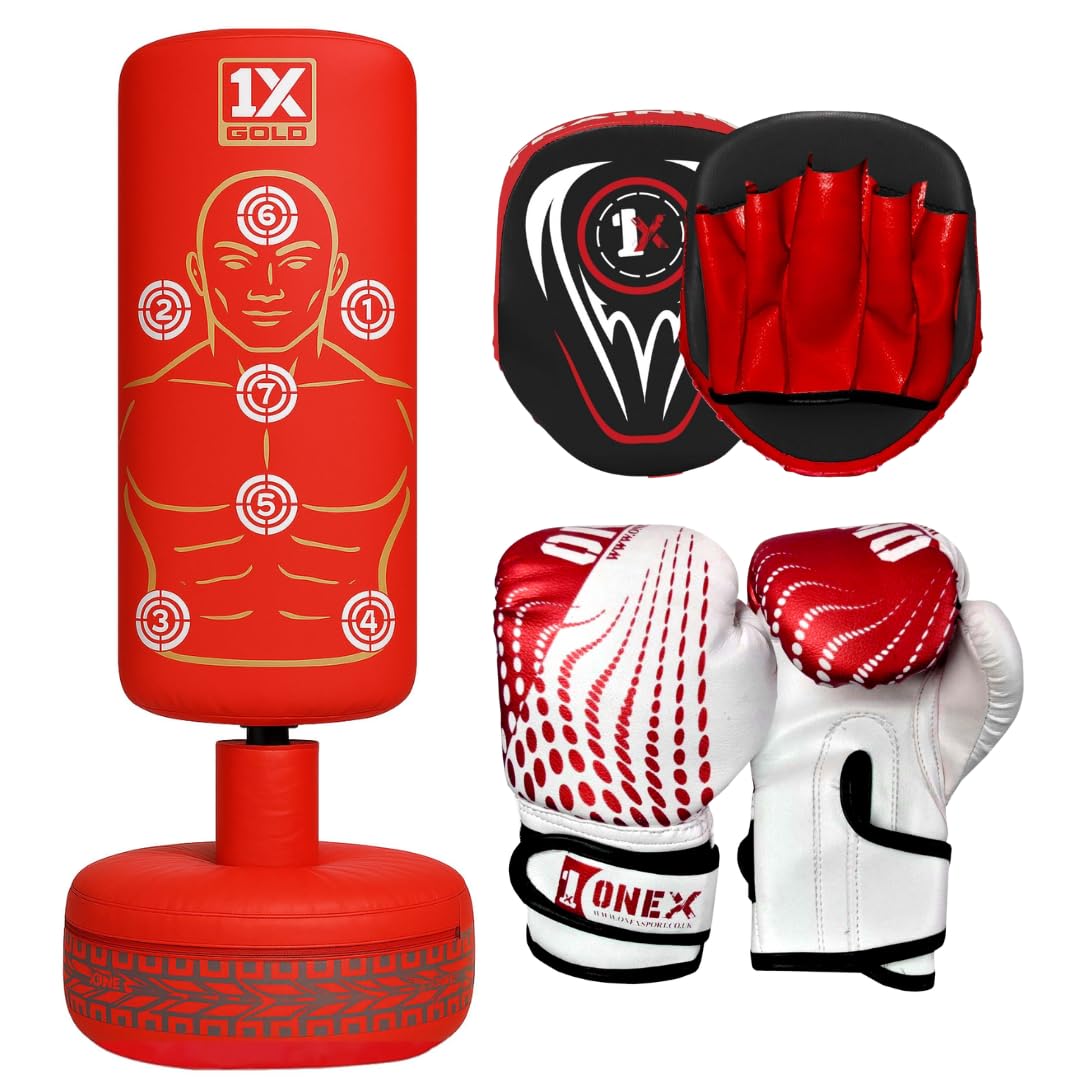 Free Standing Punch Bag Boxing Training Equipment, Floor Standing Punching Bag for Home Gym Fitness, Kickboxing MMA Martial Arts Workout, Freestanding Boxing Bag with Stable Base