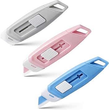 3-Pack Mini Ceramic Box Cutter, Retractable Utility Knife with Safety Lock & Keychain Hole, Magnetic Package Opener with Ceramic Blades for Home Office Shipping Packages Multi