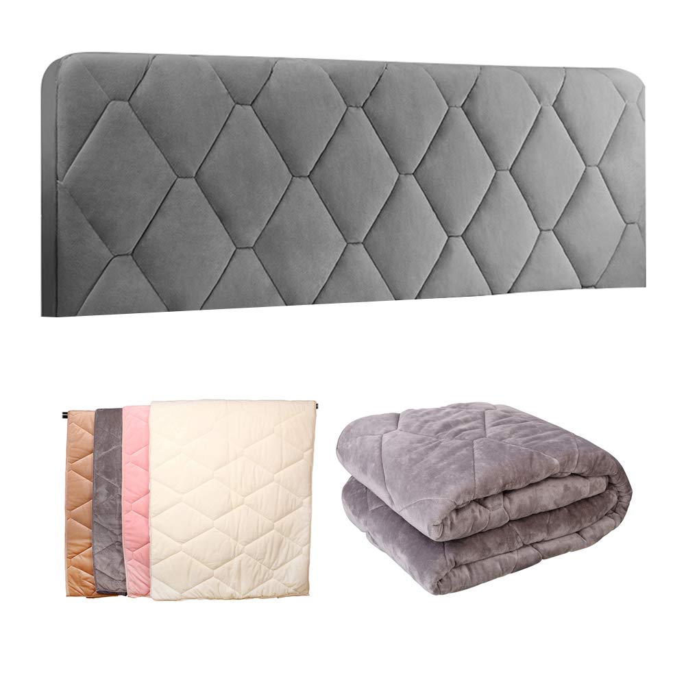 Kopfteil Husse/Bezug, Bettkopfteil Hussen Staubdichte Bett Kopfteilbezug Verdicken Samt Einfarbig Kopfbedeckungen Elastische All-Inclusive Bett Kopf Abdeckung Gray 140cmx73cm