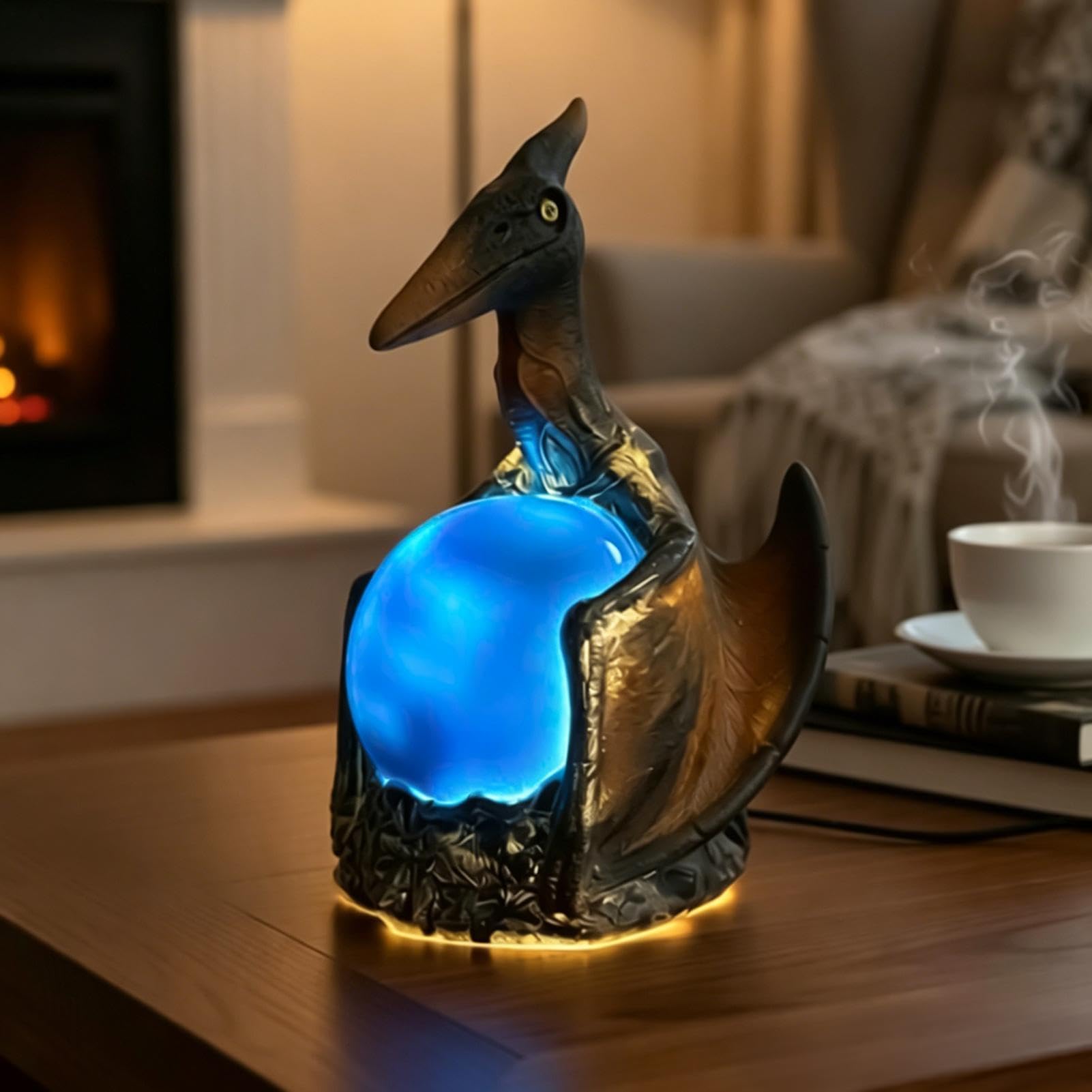 Lámpara Dragón Infantil Escultura temática fantástica con brillo azul LED | Luces Nocturnas LED Huevo Dragón Gótico Para niños, salón, dormitorio, estudio, oficina en casa