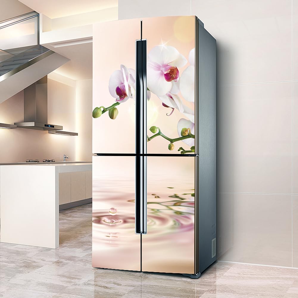 VHcgCGJ Fridge magnet, Full Covering Door Fridge Covers Skins Wall Stickers for Kitchen Decal, White Flower(L: 100x180 cm)