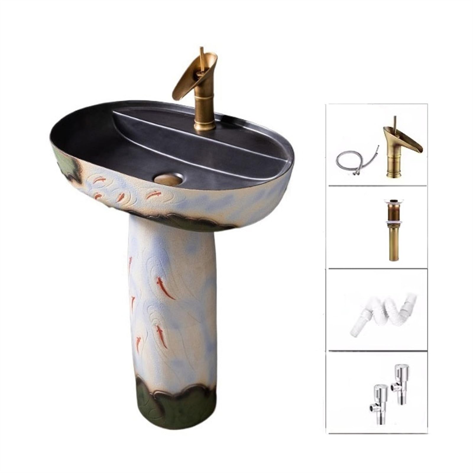 Lavabo de columna de arte retro, lavabo de cerámica, para patio, fácil de limpiar e instalar, tamaño A, B-One Size