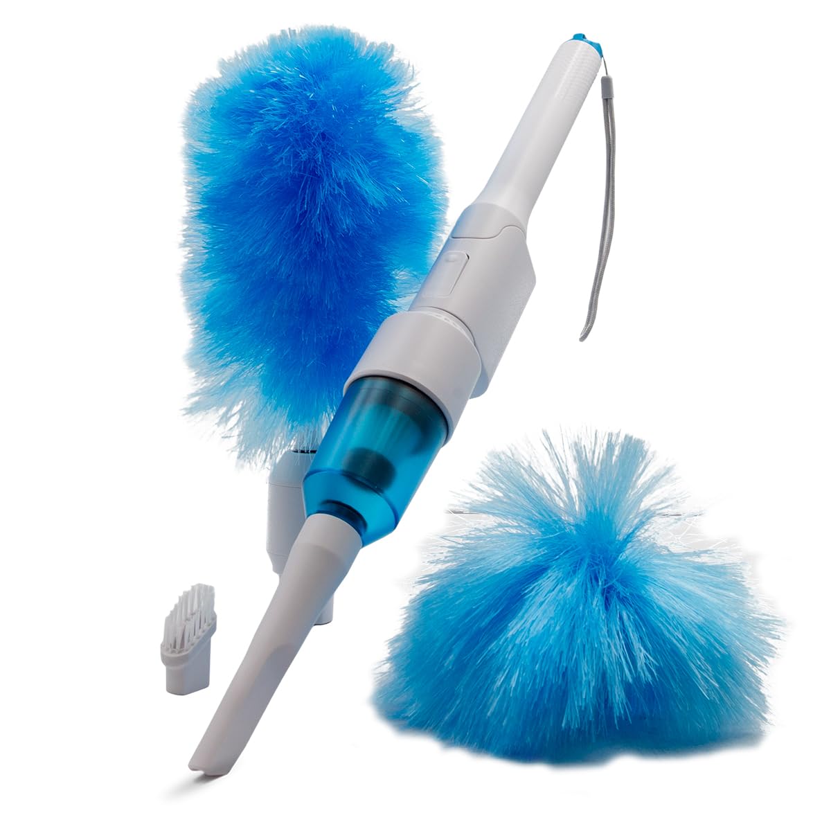 Jml White And Blue Dust Hero 2-In-1 Electric Duster & Cordless Vacuum With Telescopic Long Handled Duster (30-90Cm), Spinning Dusters For Cleaning, Led Light, Hepa Filtration & Crevice Attachments For Home & Car