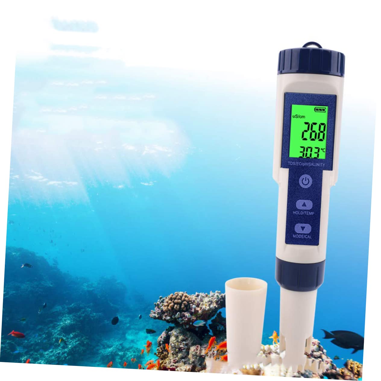 SOLUSTRE Tester Digitale Portatile per Acqua Salata per Acquari, Misuratore di Salinità in Plastico Multifunzione Retroilluminazione, per Piscine e Mare
