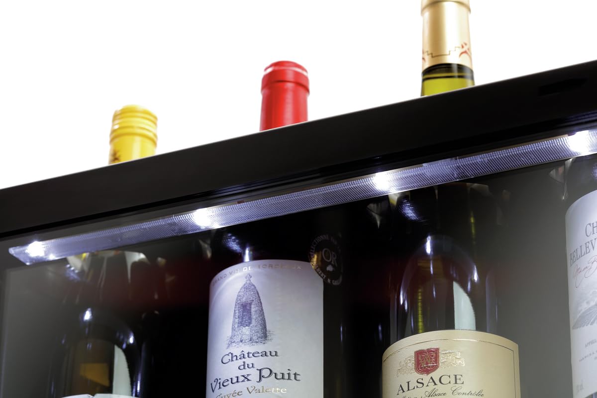 MBH - Enfriador de 4 botellas de vino eléctrico profesional de 5 °C a 18 °C con luz LED para hostelería. Cava de vino, vinoteca, frigorífico expositor sobre mostrador para 4 botellas de vino.
