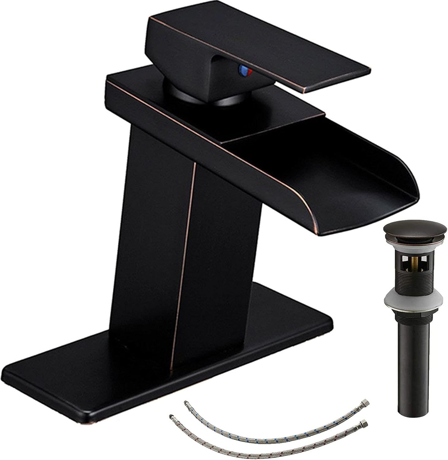 Oil Rubbed Bronze Bathroom Faucet Waterfall Open Spout Single Hole