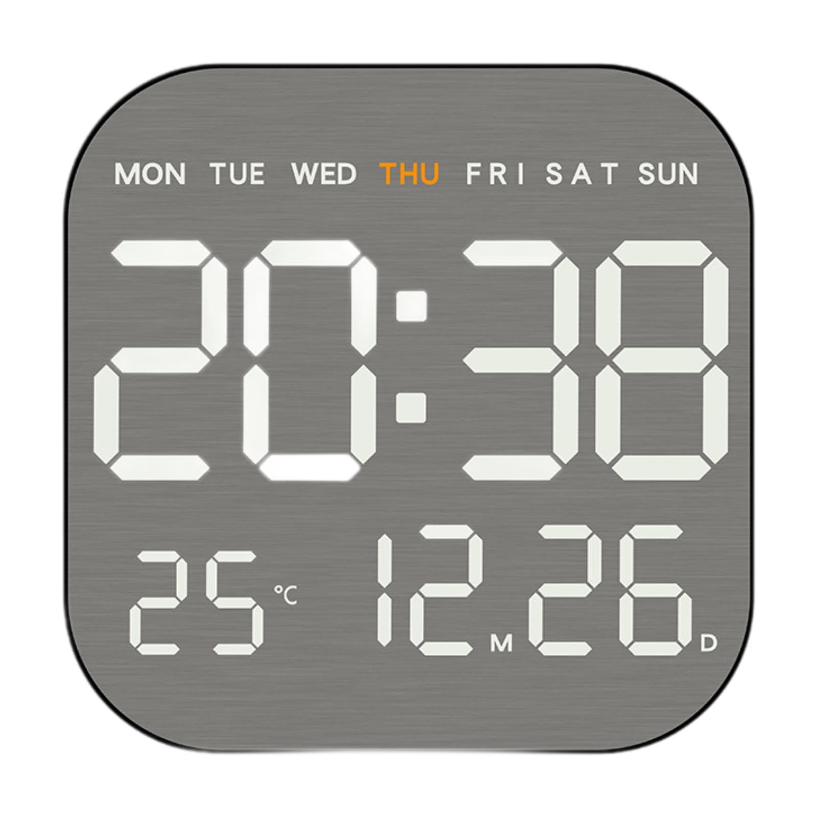 Reloj de pared digital negro con pantalla grande y termómetro de 18.5 cm