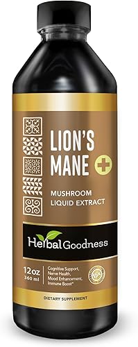 Extracto de hongo melena de león Gotas líquidas sin alcohol Apoya la función cognitiva y la salud del sistema nervioso 12 onzas líquidas