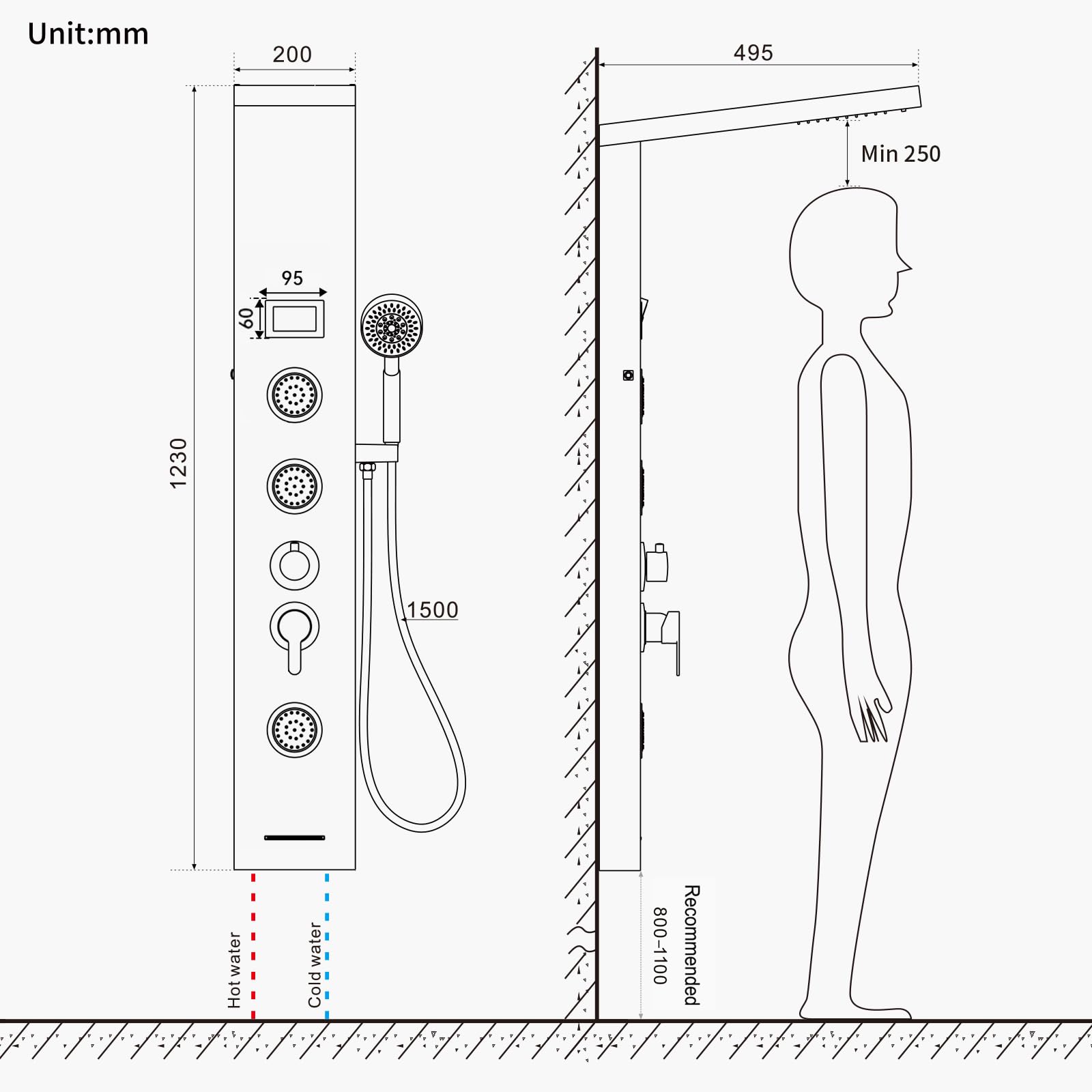 Auralum Colonne de Douche avec Lumière LED, Panneau Mural Douche Acier Inox Multifonction avec LCD, Colonne de Douche Hydromassante 3 Jets de Massage Salle de Bain