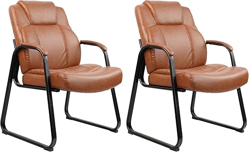 CLATINA Big & Tall - Silla de invitados de 500 libras, sillas de recepción de oficina de piel sintética con base de trineo, silla de escritorio sin